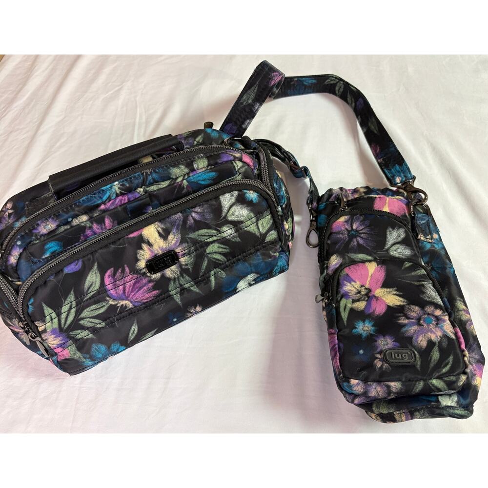 Lug Trolley Toiletry Case & Huggie Water Bottle Holder Set Floral Midnight